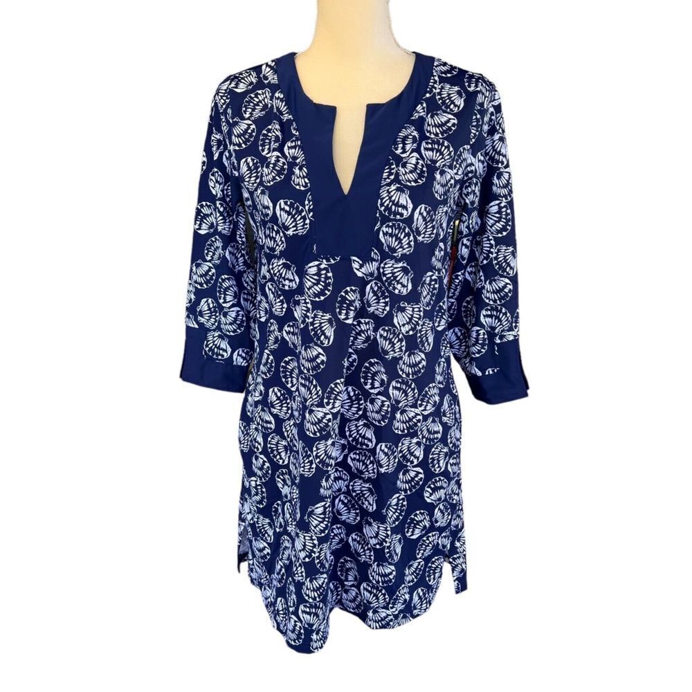 Talbots & Miraclesuit Swim Cover-Up Dress Women's  XS ‎ Navy & White UPF 50+